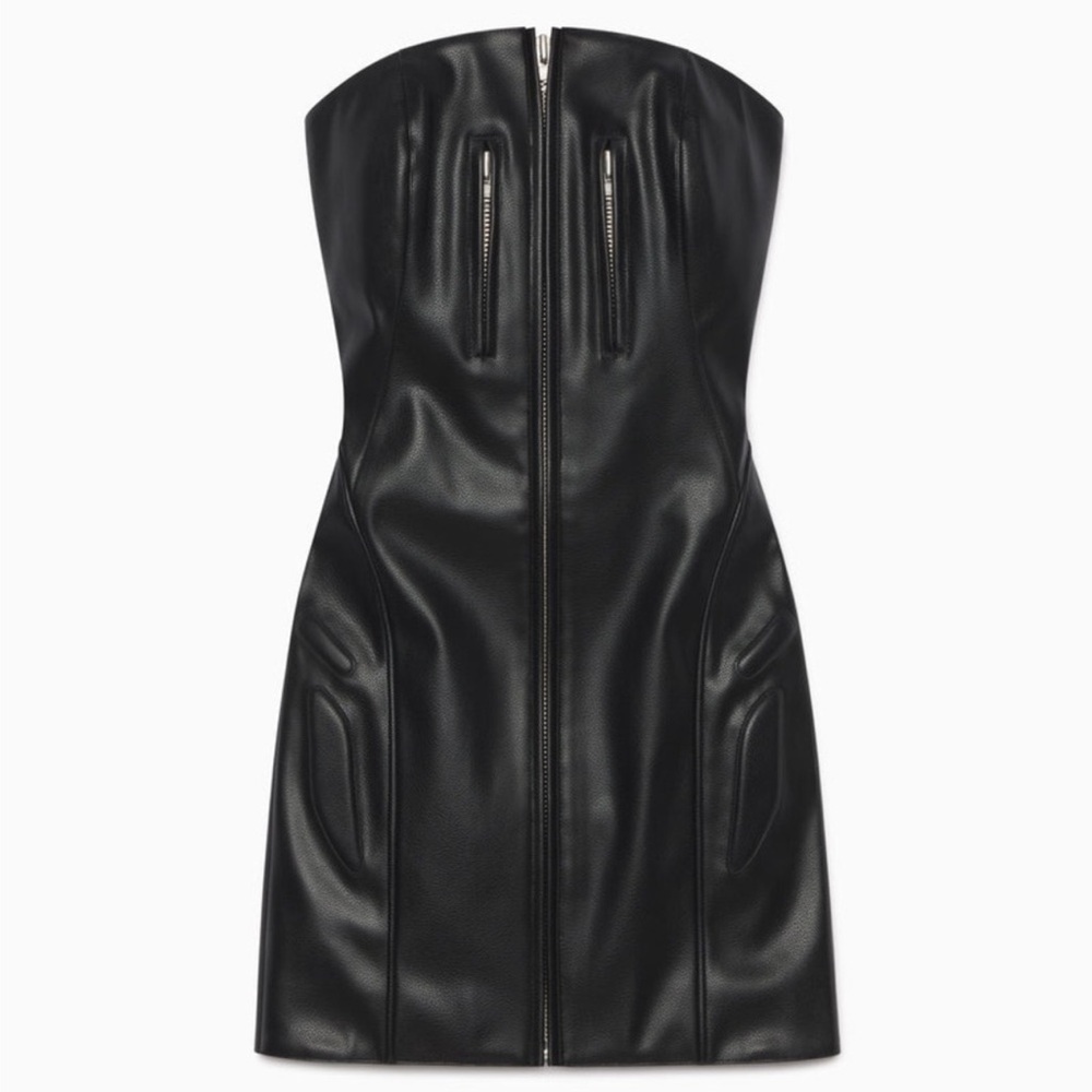 KHY faux leather mini strapless dress size small